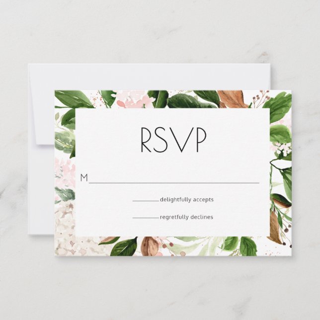 Blush Pink and Greenery Wedding RSVP Card (Front)