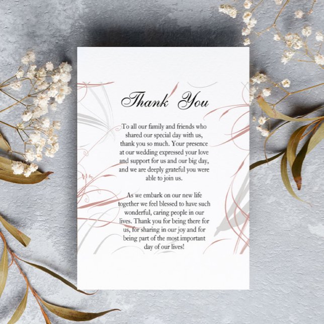 Blush Pink and Grey Flourishes Wedding Thank You Card (Creator Uploaded)
