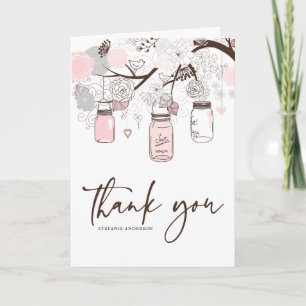 Blush Pink and Grey Mason Jars Thank You Card