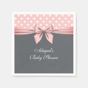 Blush Pink and Grey Polka Dots Bow Baby Shower Nap Napkin
