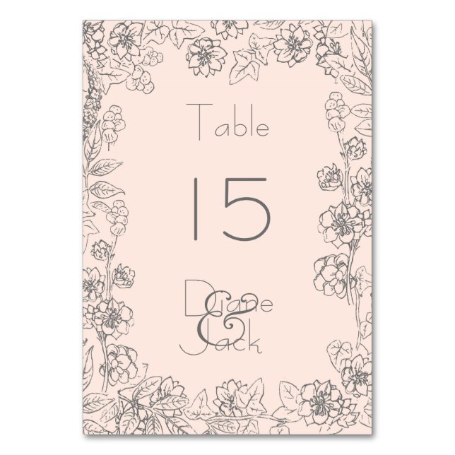 Blush Pink and Grey Wedding Table Number (Front)