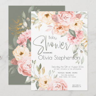 Blush Pink and Ivory Floral Baby Shower Invitation