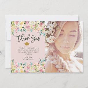 Blush Pink and Ivory Floral   Graduation Photo Thank You Card