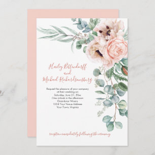 Blush Pink and Ivory Poppies Eucalyptus Greenery Invitation