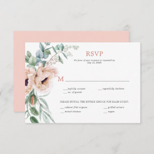 Blush Pink and Ivory Poppies, Eucalyptus, Greenery RSVP Card