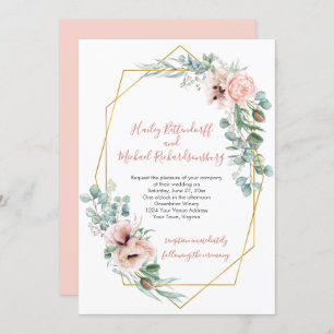 Blush Pink and Ivory Poppies Geometric Frame Invitation