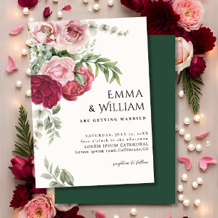 Blush pink and Marsala Rose peony floral Wedding Invitation