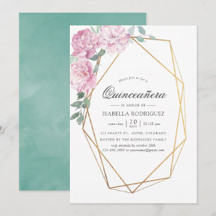 Blush Pink and Mint Geometric Floral Quinceañera Invitation