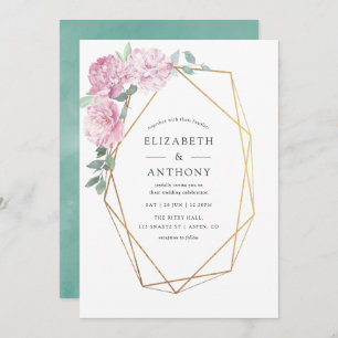 Blush Pink and Mint Geometric Floral Wedding Invitation