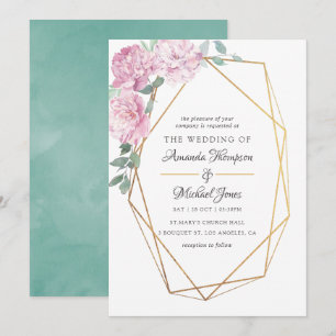 Blush Pink and Mint Geometric Floral Wedding Invitation