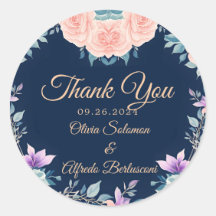 Blush Pink and Navy Blue Floral Elegant Modern