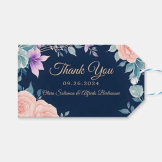 Blush Pink and Navy Blue Floral Elegant Modern Gift Tags