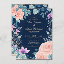 Blush pink and Navy Blue floral elegant modern 