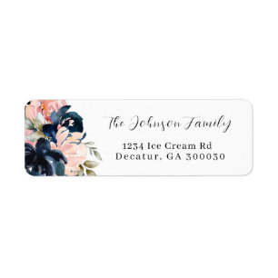 Blush pink and navy blue floral watercolors label.
