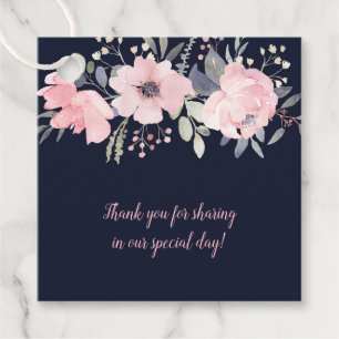 Blush Pink and Navy Floral Square Wedding   Favour Tags