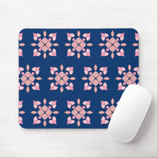 Blush Pink and Navy Geometric Floral Tiles Mouse Mat