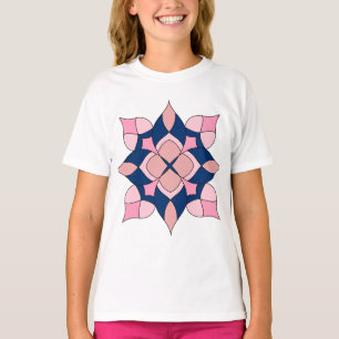 Blush Pink and Navy Geometric Floral Tiles T-Shirt