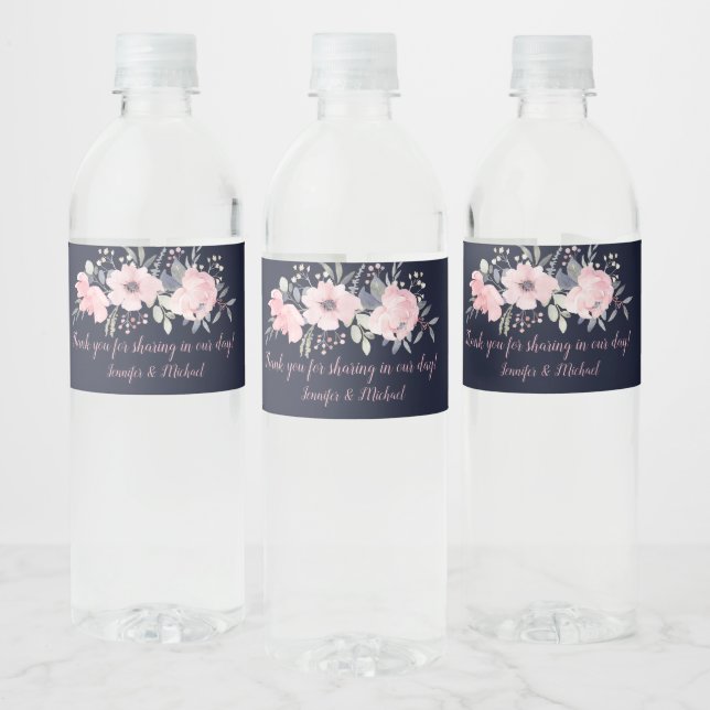 Blush Pink and Navy on Navy Wedding Favours | Water Bottle Label (Bottles)