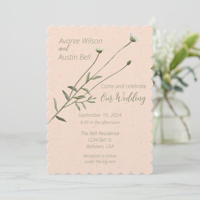 Blush Pink and One Single Daisy Invitation (Standing Front)
