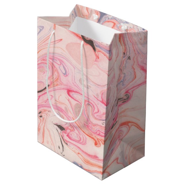 Blush Pink and Purple Marbling Medium Gift Bag (Back Angled)