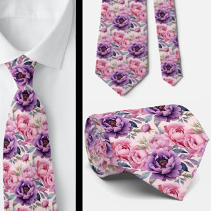Blush Pink and Purple Violet Flowers Floral Tie
