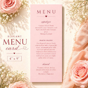 Blush Pink and Red Minimalist Wedding Menu Card