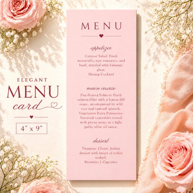 Blush Pink and Red Minimalist Wedding Menu Card (Creator Uploaded)