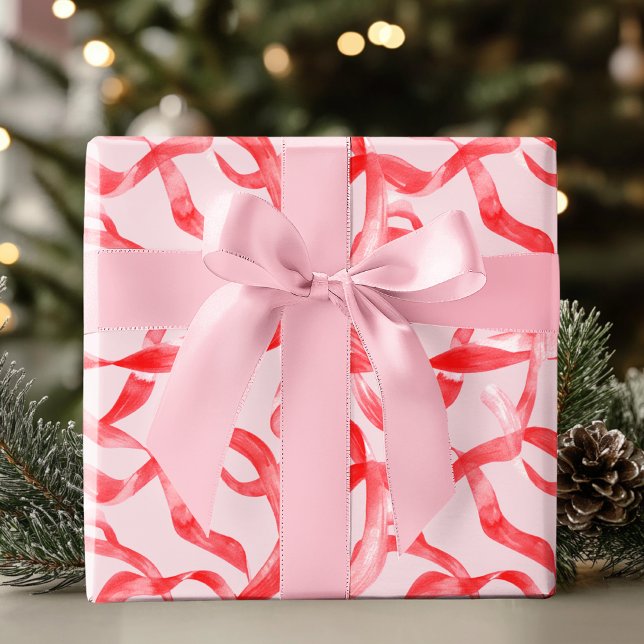 Blush Pink and Red Ribbon Wrapping Paper (Creator Uploaded)