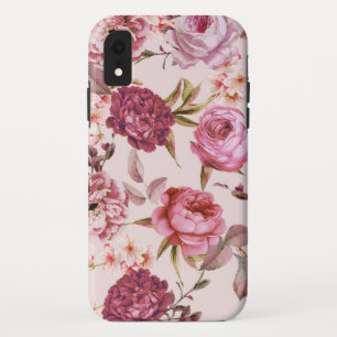 Blush Pink and Red Watercolor Floral Roses iPhone XR Case
