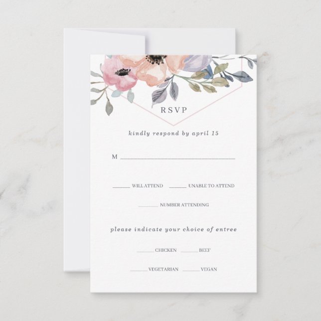 Blush Pink and Rose Geometric Floral | Meal Choice RSVP Card (Front)