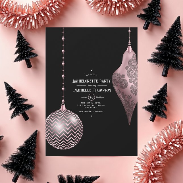 Blush Pink and Rose Gold Christmas Bachelorette Invitation (Rose Gold and Blush Christmas Bachelorette Party Invitation)