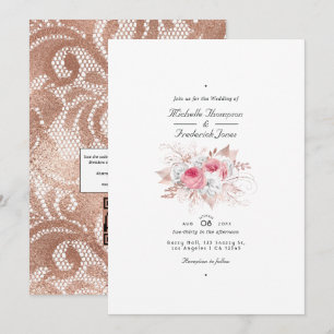 Blush Pink and Rose Gold Floral and Lace Wedding Invitation