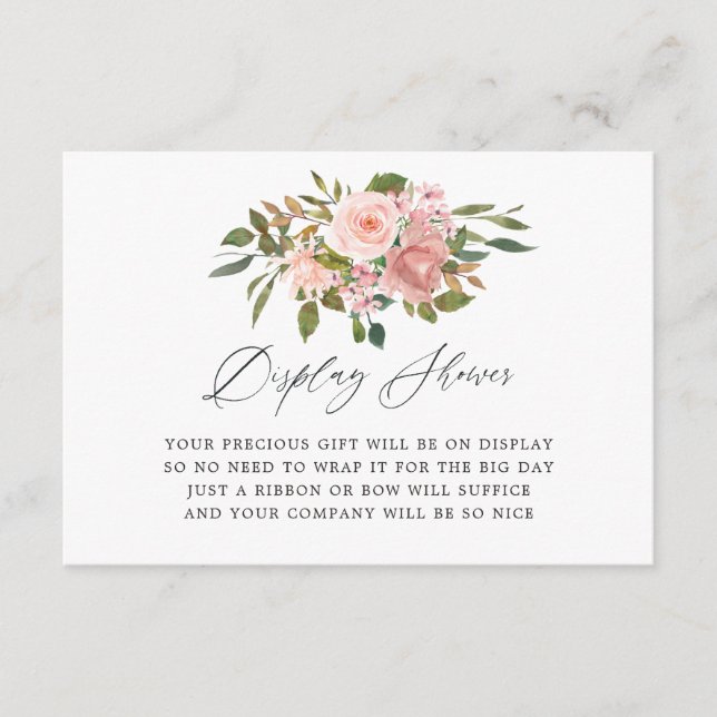 Blush Pink and Rose Gold Floral Bridal Display Enclosure Card (Front)