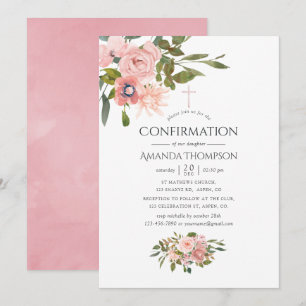 Blush Pink and Rose Gold Floral Confirmation Invitation