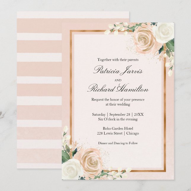 Blush Pink and Rose Gold Floral Elegant Wedding Invitation (Front/Back)