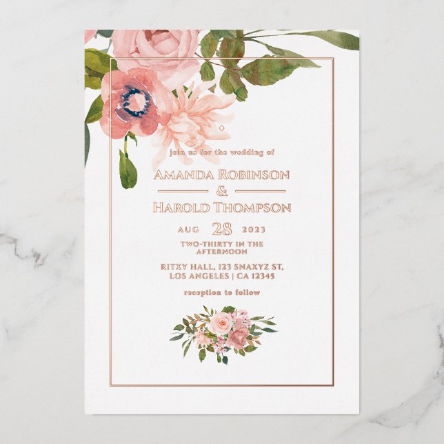 Blush Pink and Rose Gold Floral Wedding (Front)