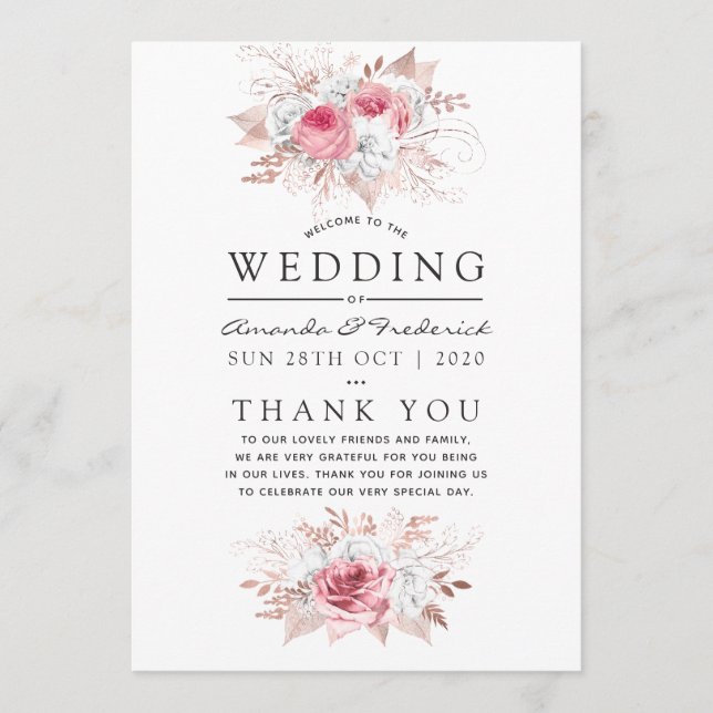 Blush Pink and Rose Gold Floral Wedding Program Programme (Front)