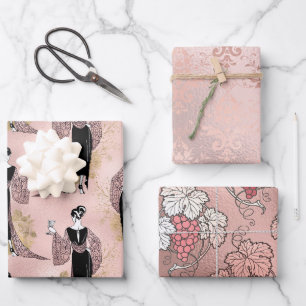 Blush Pink and Rose Gold Paris Vin Rosé Wrapping Paper Sheet