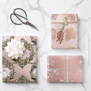 Blush Pink and Rose Gold Paris Vin Rosé Wrapping Paper Sheet
