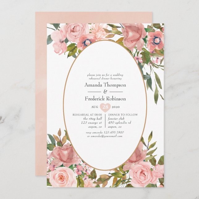 Blush Pink and Rose Gold Rehearsal Dinner Invitation (Front/Back)