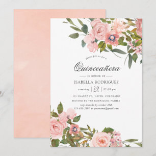 Blush Pink and Rose Gold Roses Quinceañera Invitation