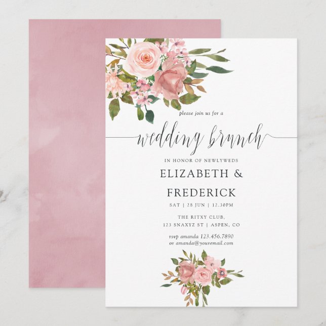 Blush Pink and Rose Gold Wedding Brunch Invitation (Front/Back)