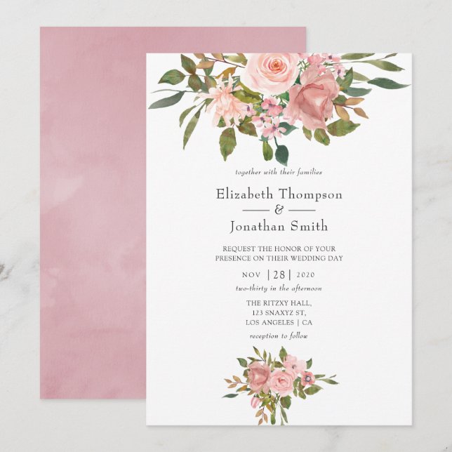 Blush Pink and Rose Gold Wedding Invitation (Front/Back)