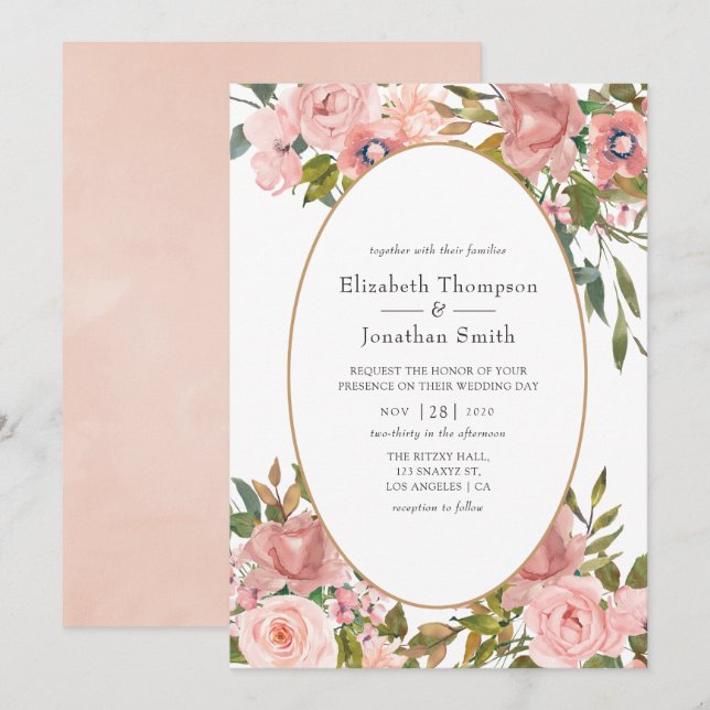 Blush Pink and Rose Gold Wedding Invitation (Front/Back)
