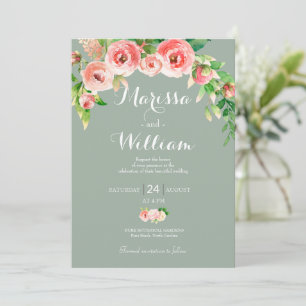 Blush Pink and Sage Elegant Wedding  Invitation