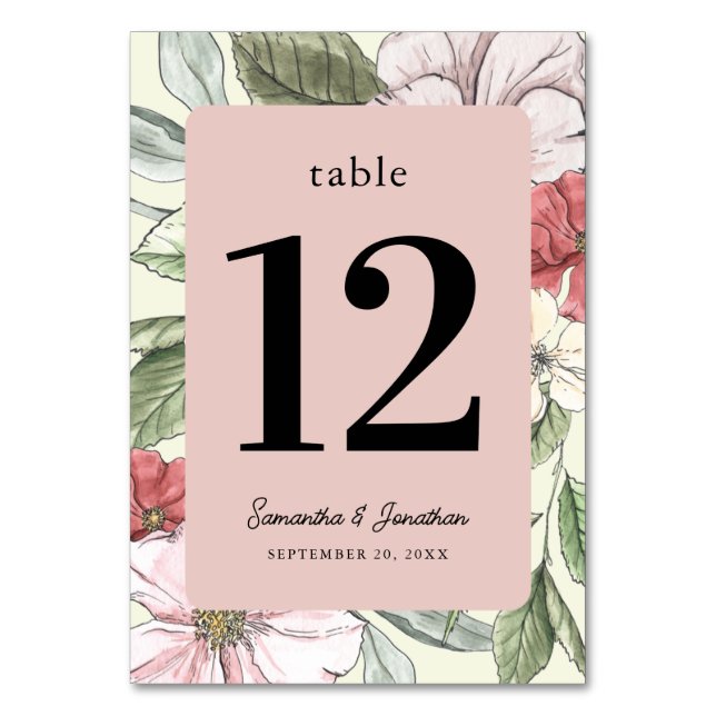 Blush Pink and Sage Fall Flowers Table Number (Front)