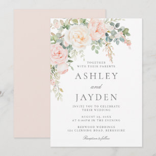 Blush Pink and Sage Green Floral Wedding Invitation