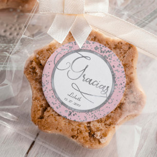 Blush Pink and Silver Confetti Trendy Gracias Square Sticker