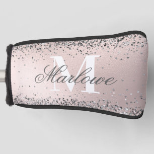 Blush Pink and Silver Glitter Monogram Golf Head Cover
