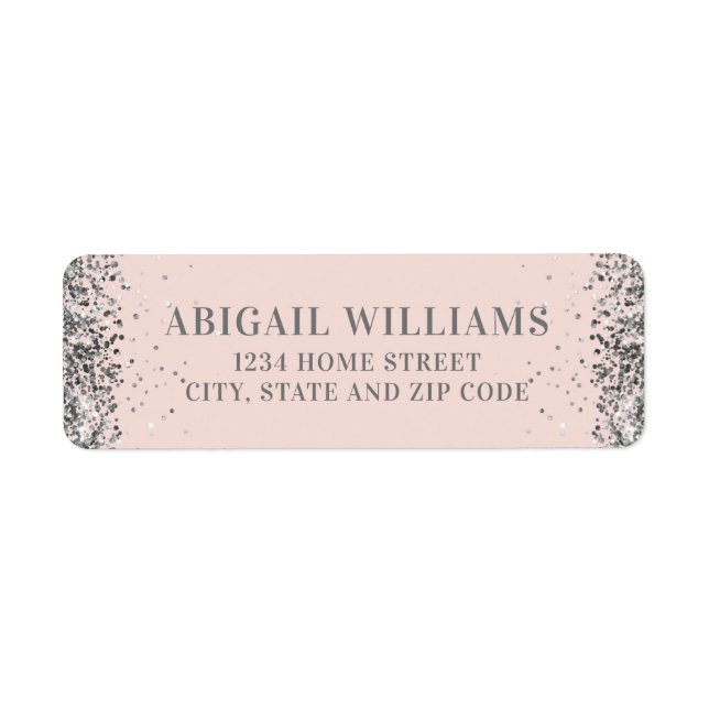 Blush Pink and Silver Glitter Return Address Label (Front)